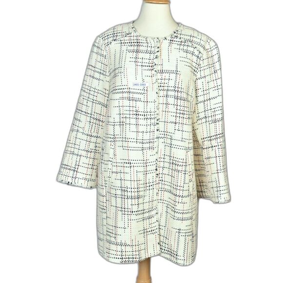 Banana Republic White Tweed Jacket w / Red Black Graphic Print Size L - Picture 1 of 6